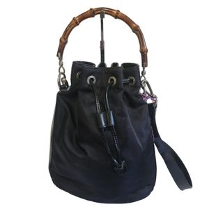 Authentic black nylon vintage GUCCI bamboo 2way bag